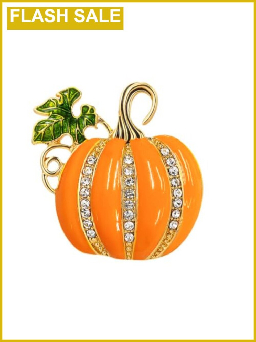 Rhinestone Pumpkin Brooch Pin Gold-Tone Enamel Halloween Fall Lapel Pin